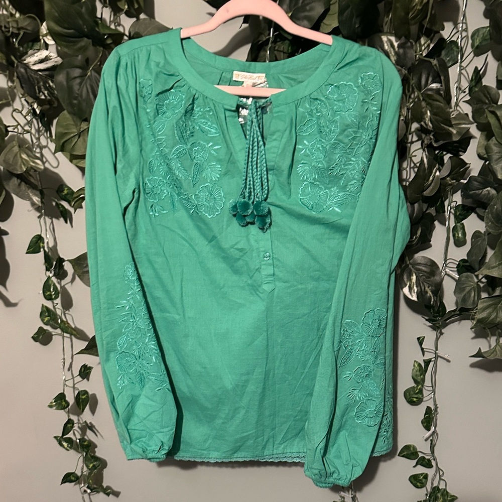Boho green Embroidered Women's Top